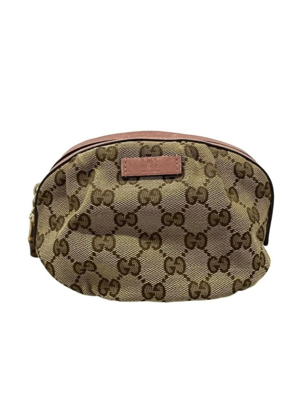 Gucci Pouch GG Pattern Bamboo Beige Pink Dark Brown Leather - Picture 1 of 7